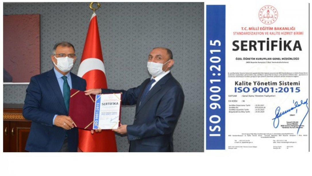 Uluslararası kalite standardı olan ISO 9001.2015 Kalite Yönetim Sistemi sertifikamızı aldık.